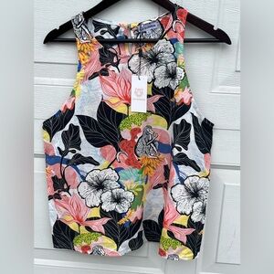 Las Surenas Amor floral Printed Linen Cotton Tank Top Floral muti-color XL